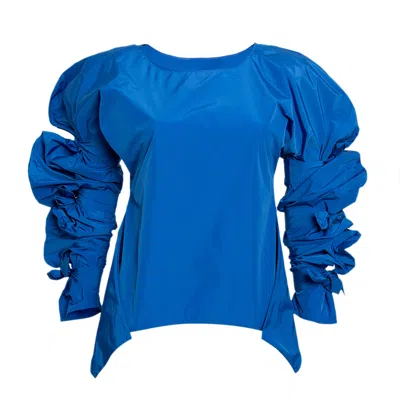 Bianca Popp Women's Ribbon Wrapped Blouse In Blue Taffeta In Blue