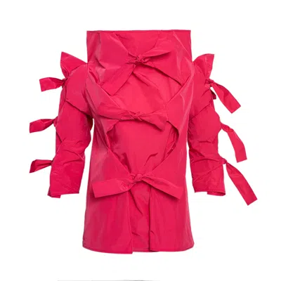 Bianca Popp Women's Many Ribbons Blouse In Strong Pink Taffeta In Red