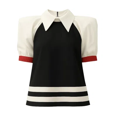 Julia Allert Women's Black / White Designer Black Blouse Puff Sleeves White In Multi