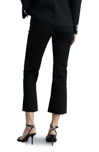 Mango Alex Raw Hem Patch Pocket Crop Flare Jeans In Black