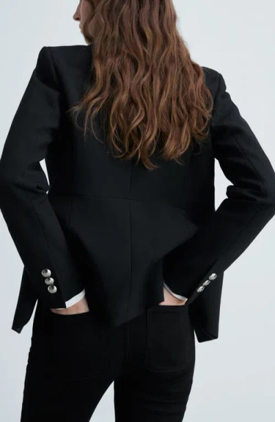 Mango Alex Raw Hem Patch Pocket Crop Flare Jeans In Black