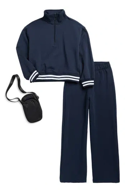 90 Degree By Reflex Kids' Varsity Pullover, Sweatpants & Crossbody Bag In Blue