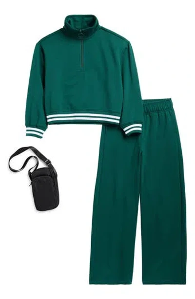 90 Degree By Reflex Kids' Varsity Pullover, Sweatpants & Crossbody Bag In Green