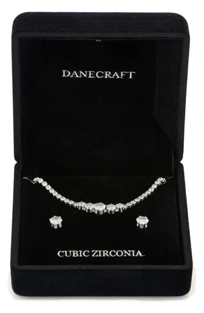 Danecraft Cubic Zirconia Stud Earrings & Frontal Necklace Set In Metallic