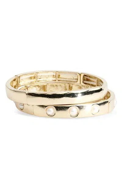 Cara Set Of 2 Faux Pearl Bangle Bracelets In Gold