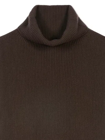 Eric Bompard Roll-neck Ribbed-knit Scarf In Brown