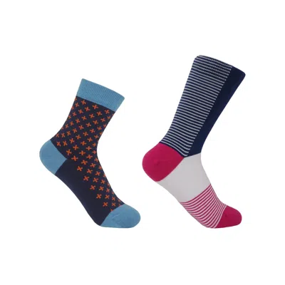 Peper Harow - Made In England Blue Navy Anne & Crosslet Women's Socks 2 Pack In Multi