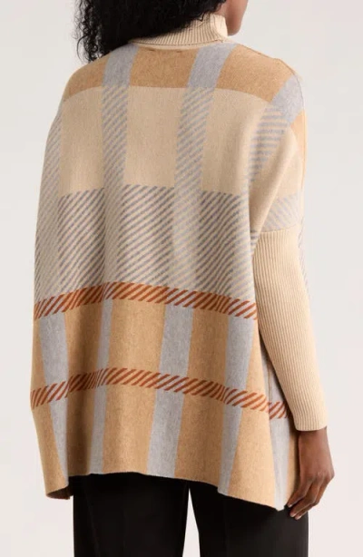 Joseph A Plaid Turtleneck Poncho Sweater In Multi