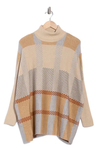 Joseph A Plaid Turtleneck Poncho Sweater In Multi