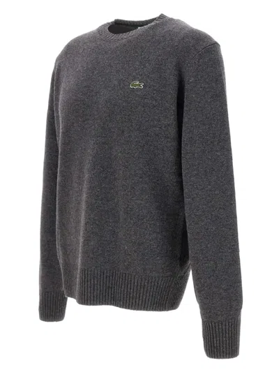 Lacoste Embroidered Crew-neck Sweater In Gray