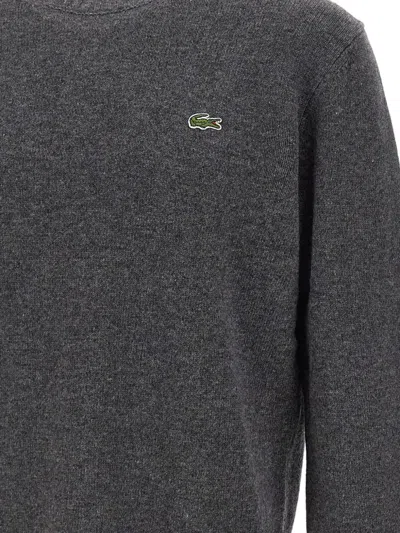 Lacoste Embroidered Crew-neck Sweater In Gray