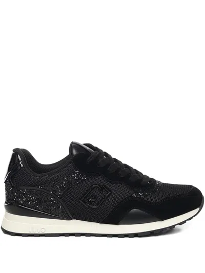 Liu •jo Maxi Wonder Logo-plaque Glittered Sneakers In Black
