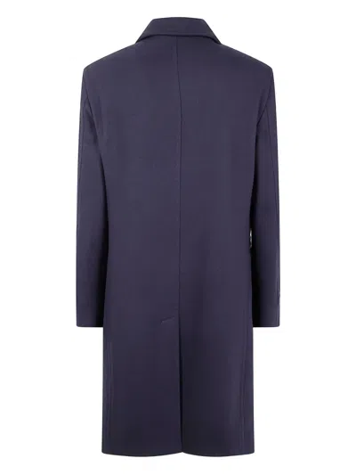 Tagliatore Long Sleeve Coat With Notched Lapels And Pockets In Blue