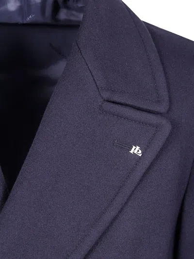 Tagliatore Long Sleeve Coat With Notched Lapels And Pockets In Blue