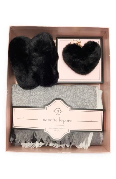Nanette Lepore Scarf, Earmuff & Keychain Accessory Set In Black