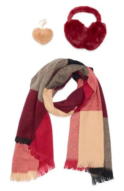 Nanette Lepore Scarf, Earmuff & Keychain Accessory Set In Red