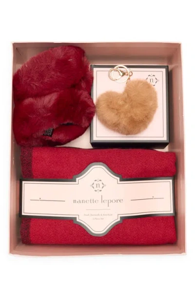 Nanette Lepore Scarf, Earmuff & Keychain Accessory Set In Red