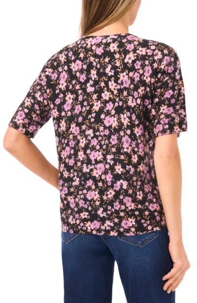 Cece Printed Crewneck Short Sleeve Sweater In Multi