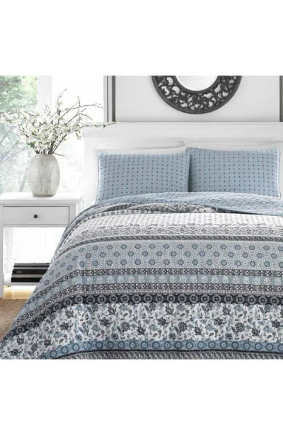 Stone Cottage Bexley 136 Thread Cotton Count Quilt Set In Blue
