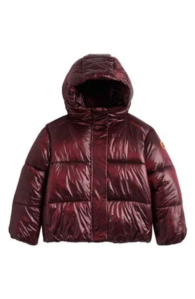 Save The Duck Kids' Ili Quilted Hooded Puffer Jacket In Burgundy