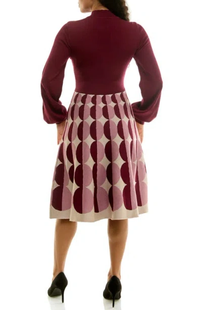 Nina Leonard Mock Neck Long Sleeve Sweater Dress In Burgundy