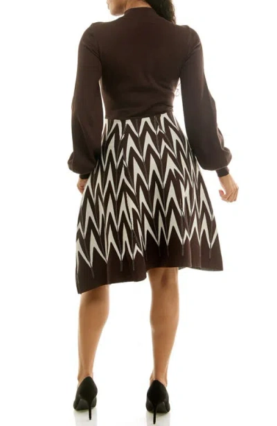 Nina Leonard Mock Neck Long Sleeve Sweater Dress In Brown