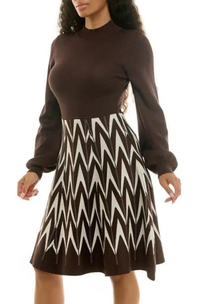 Nina Leonard Mock Neck Long Sleeve Sweater Dress In Brown