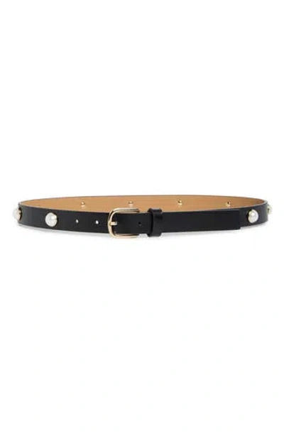 Kate Spade New York Faux-pearl Stud Leather Belt In Black