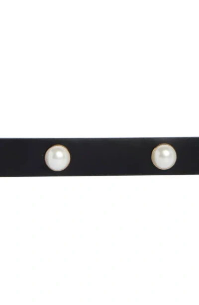 Kate Spade New York Faux-pearl Stud Leather Belt In Black