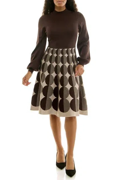 Nina Leonard Mock Neck Long Sleeve Sweater Dress In Brown