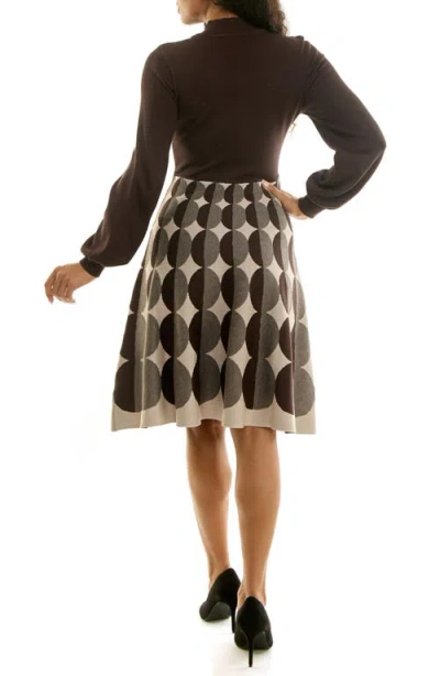 Nina Leonard Mock Neck Long Sleeve Sweater Dress In Brown