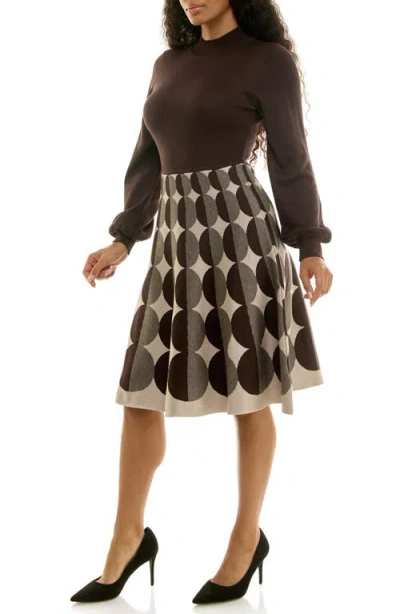 Nina Leonard Mock Neck Long Sleeve Sweater Dress In Brown