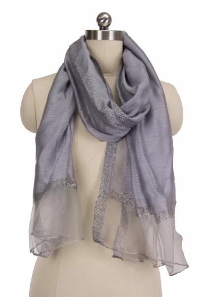 Saachi Women's Grey Shimmer Border Blue Scarf In Blue