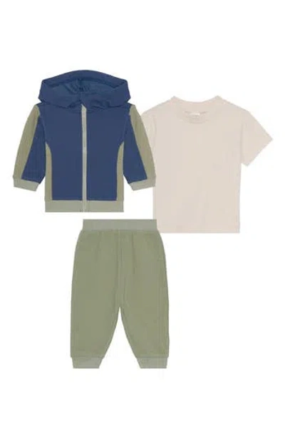 Pl Baby By Petit Lem Zip Hoodie, T-shirt & Joggers Set In Blue