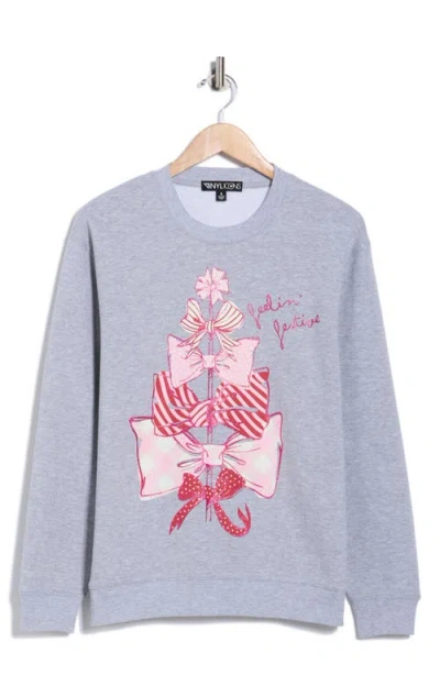 Vinyl Icons Bow Graphic Fleece Sweatshirt In Gray