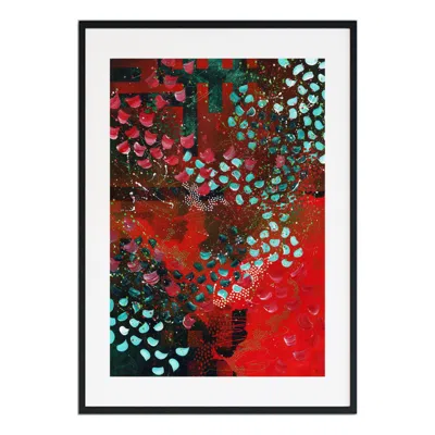 Jessica Slack Studio Red / Green Rosemary & Cranberry Spritz: Large Abstract Print In Red