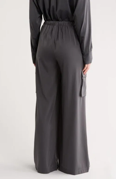 Splendid Satin Drawstring Wide Leg Cargo Pants In Gray