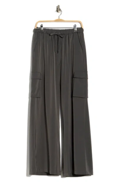 Splendid Satin Drawstring Wide Leg Cargo Pants In Gray
