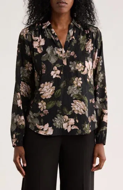 Dr2 By Daniel Rainn Textured Split Neck Top In Multi