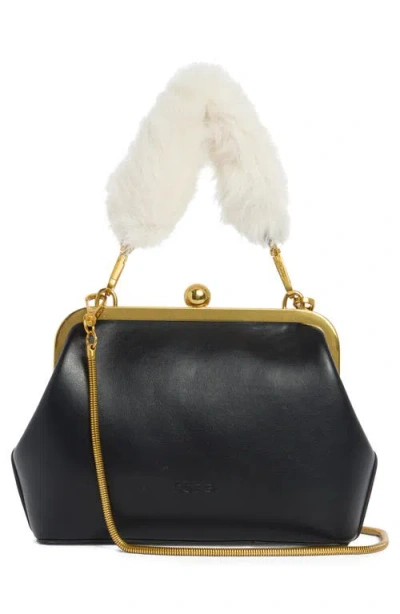 Bcbg Faux Fur Top Handle Frame Clutch In Black