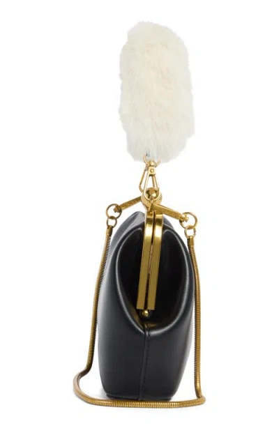 Bcbg Faux Fur Top Handle Frame Clutch In Black