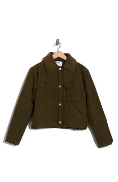 Elodie Corduroy Trim Diamond Quilted Jacket In Green