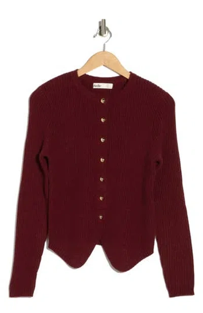 Elodie Cutaway Rib Cardigan In Burgundy