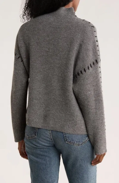 Elodie Contrast Stitch Mock Neck Sweater In Gray