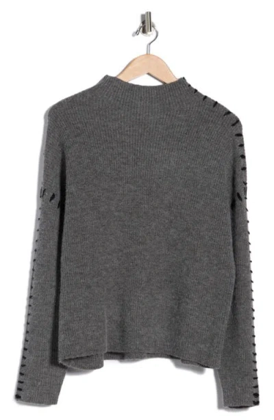 Elodie Contrast Stitch Mock Neck Sweater In Gray