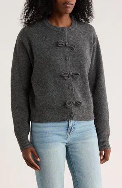 Elodie Bow Button Cardigan In Gray