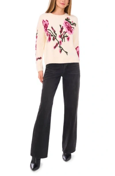 1.state Floral Crewneck Sweater In Neutral