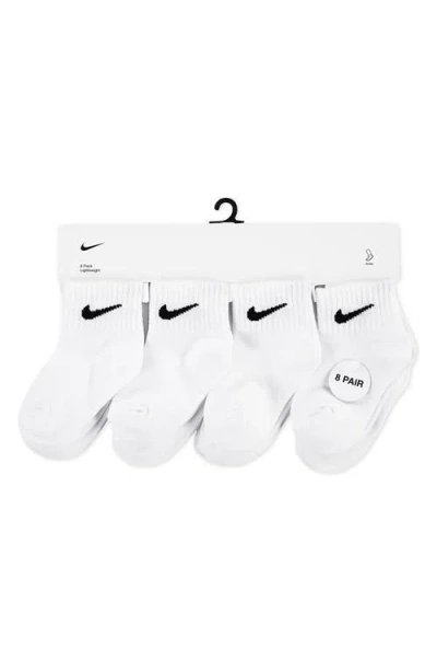 Nike Kids' 8-pack Quarter Crew Socks In White