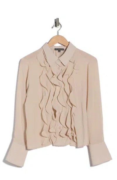 Adrianna Papell Ruffle Front Button-up Shirt In Neutral
