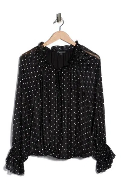Adrianna Papell Polka Dot Tie Keyhole Long Sleeve Top In Multi